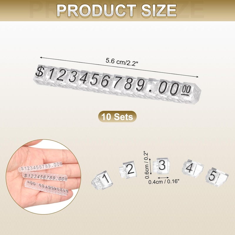 uxcell 10 Set Price Display Cube, Adjustable Price Tag Stand Removable Mini Tag Number Letter Price Dollar Block Kit for Jewelry Retail Shop Price Signs (Clear/Black, 2.2" Length) - Image 2